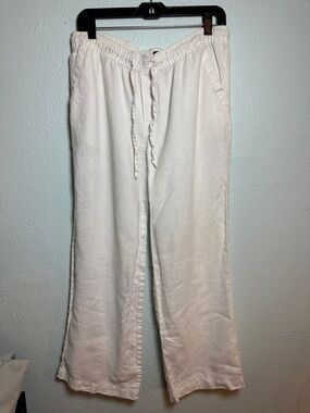 Merona 100% Linen Wide Leg Pants Women White Elastic Waist Coastal